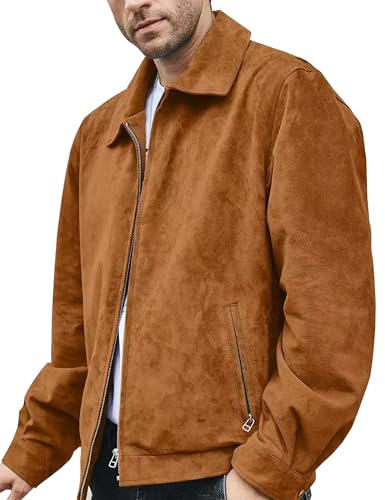FLAVOR Men's Suede Leather Bomber Jacket Casual Coat for Men, S